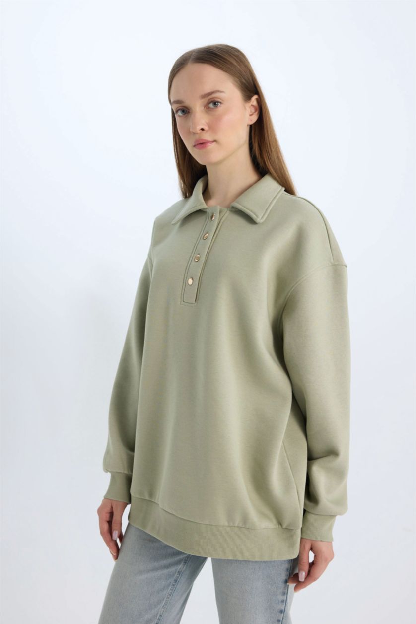 Kadın Mint Regular Fıt Kalın Sweatshirt Kumaşı Sweatshirt Tunik