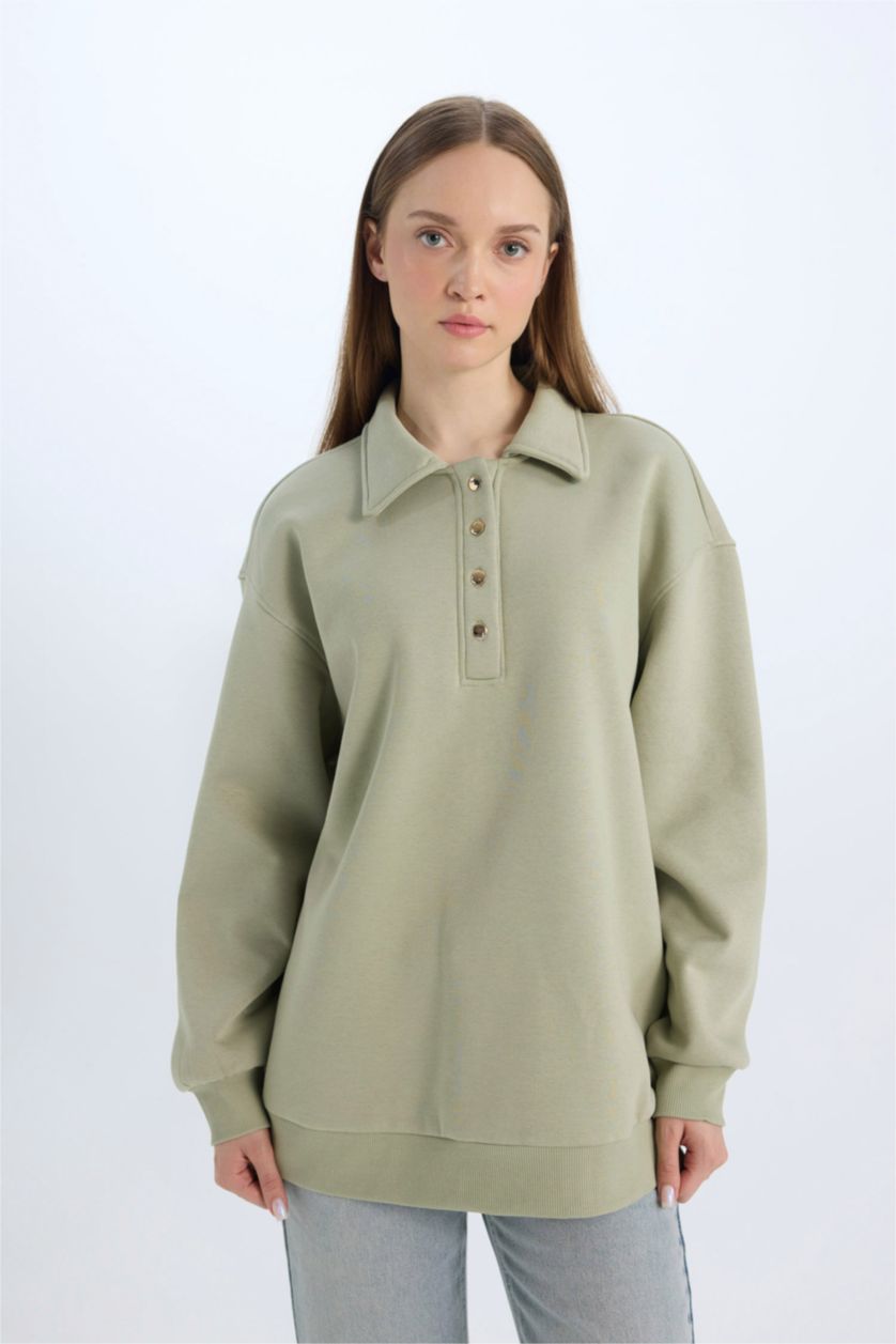 Kadın Mint Regular Fıt Kalın Sweatshirt Kumaşı Sweatshirt Tunik
