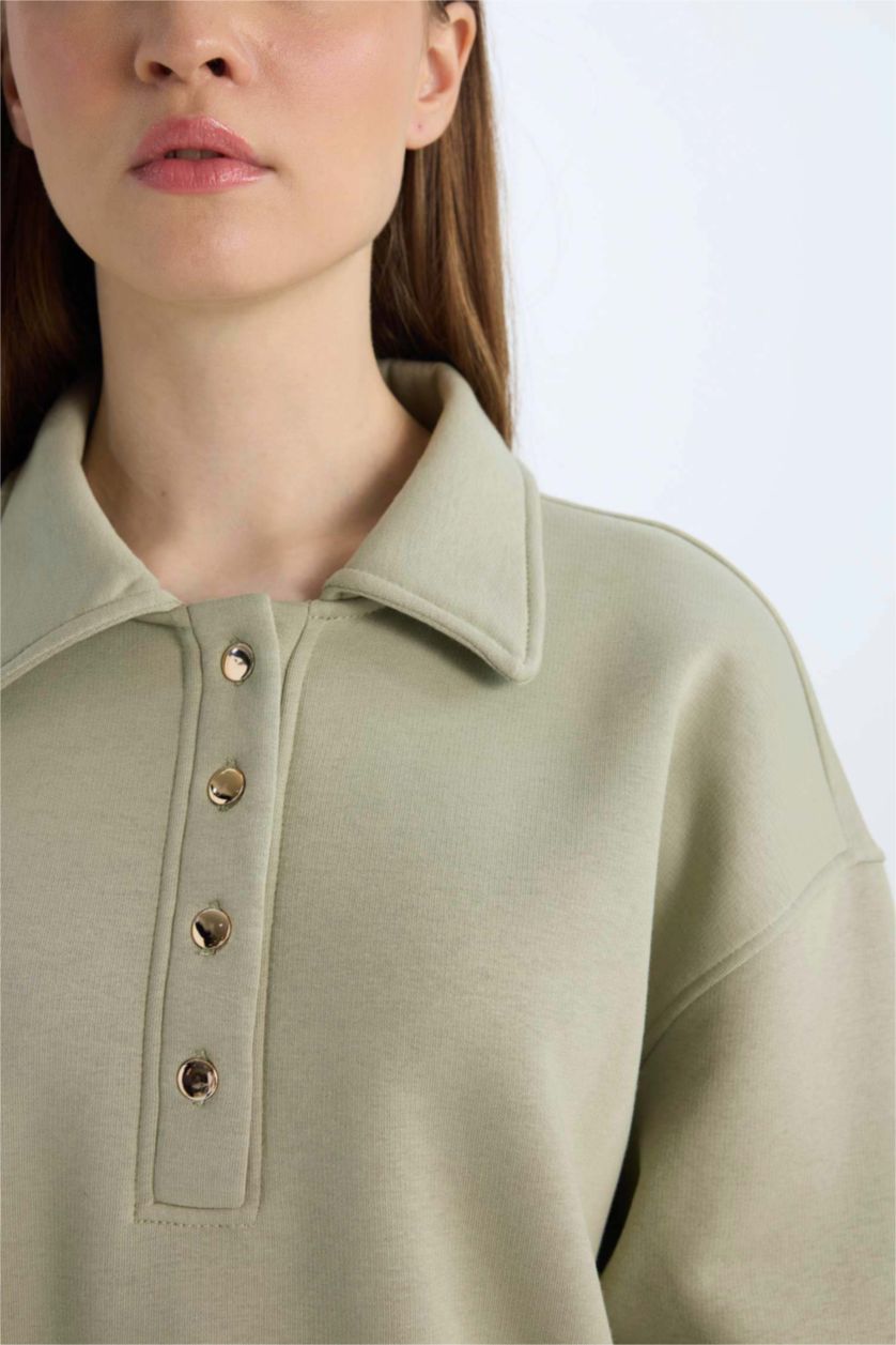 Kadın Mint Regular Fıt Kalın Sweatshirt Kumaşı Sweatshirt Tunik