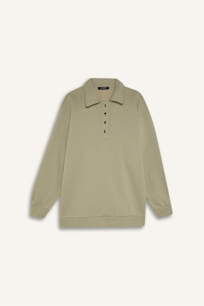 Kadın Mint Regular Fıt Kalın Sweatshirt Kumaşı Sweatshirt Tunik