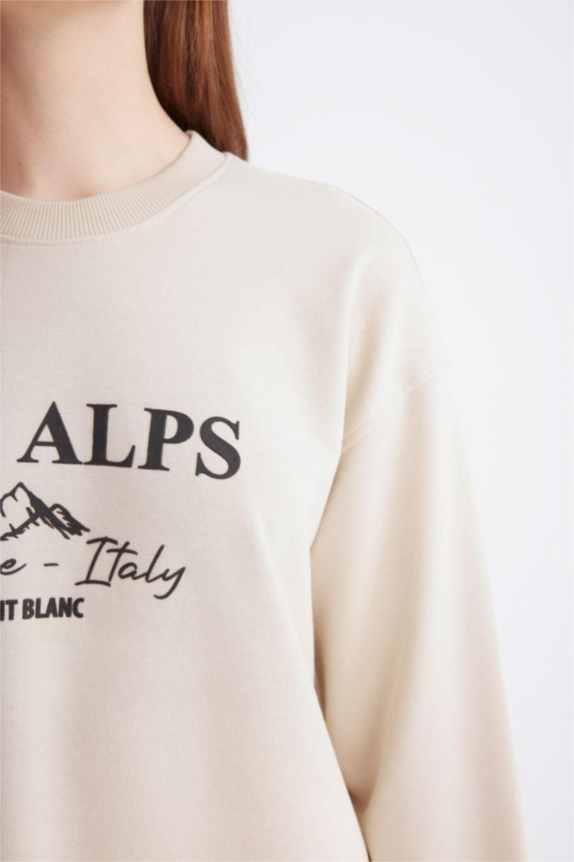 WOMAN Stone Regular Fit Printed Soft Furry Inside Sweat Tunic