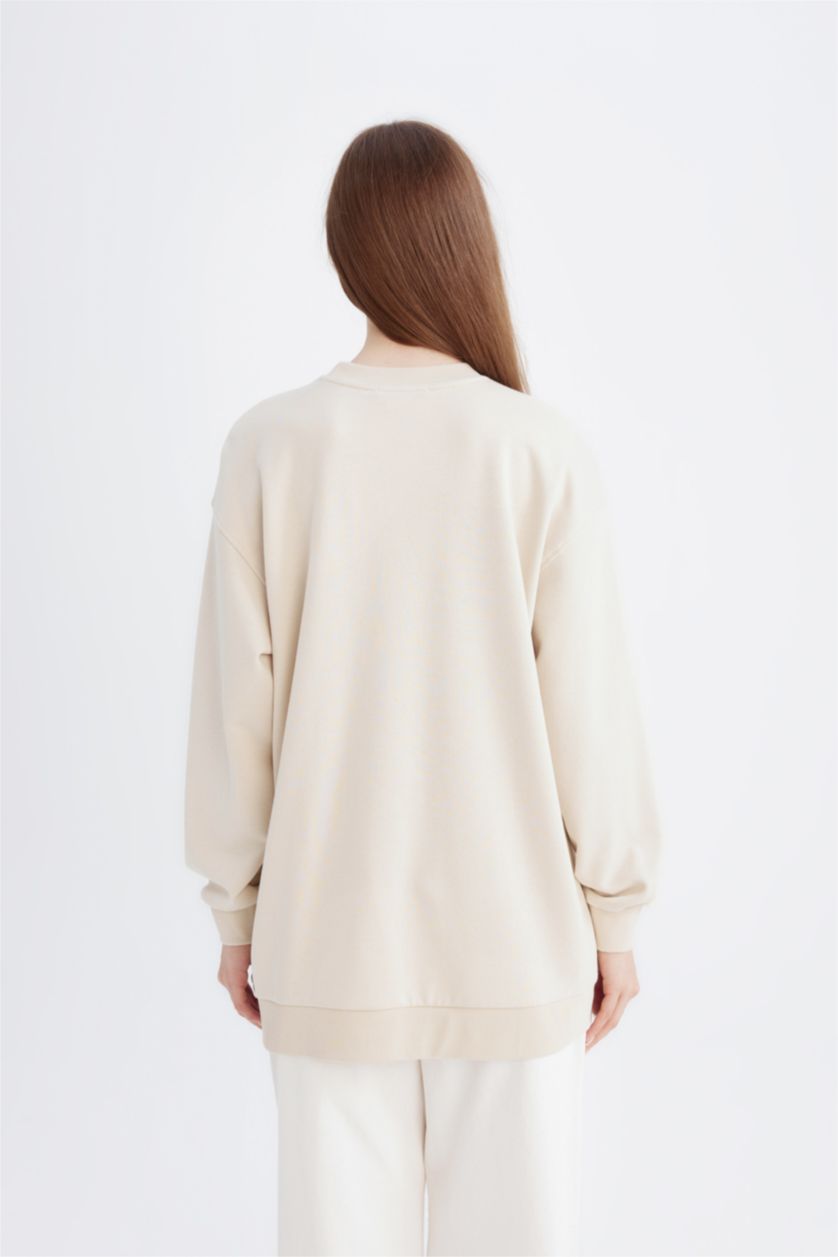 WOMAN Stone Regular Fit Printed Soft Furry Inside Sweat Tunic