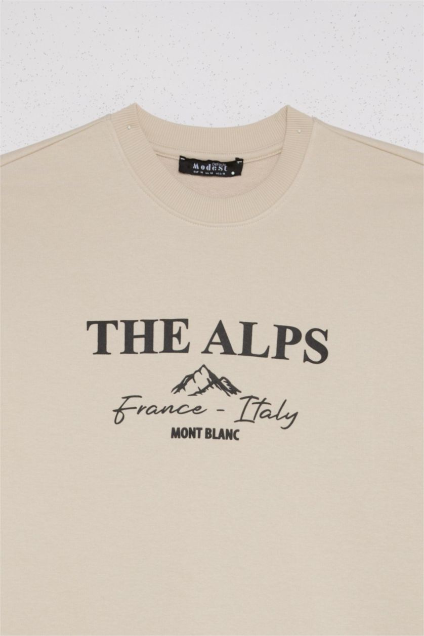 WOMAN Stone Regular Fit Printed Soft Furry Inside Sweat Tunic