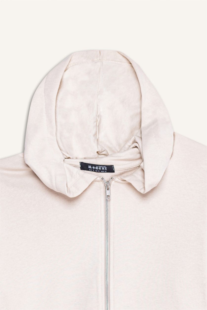 FEMME Beige Sweat à capuche basique épais avec fermeture éclair