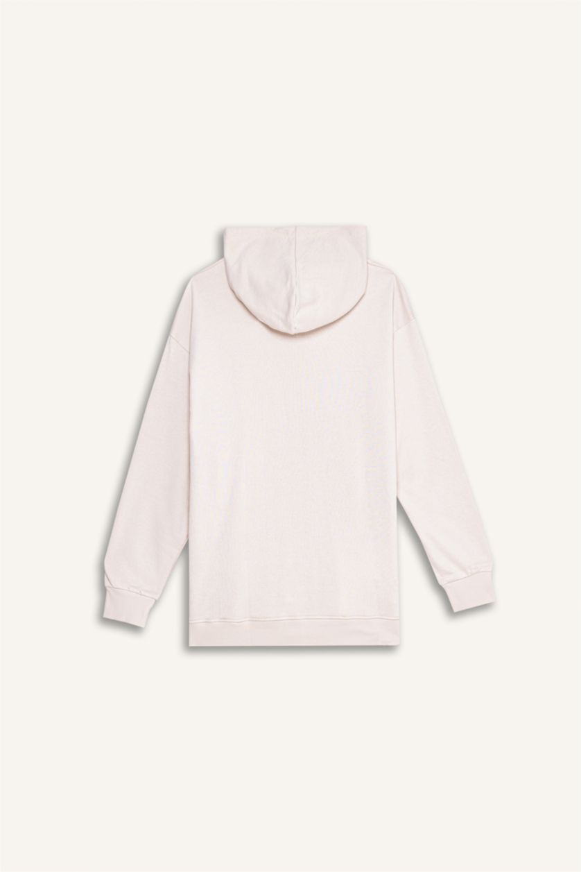 FEMME Beige Sweat à capuche basique épais avec fermeture éclair