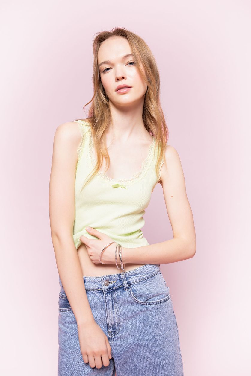 Kadın Mint Fıtted Fitilli Kaşkorse Atlet