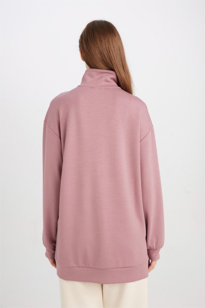 حريمي وردي تونيك سويت بيزك سادة قصة عادية برقبة بسوسته