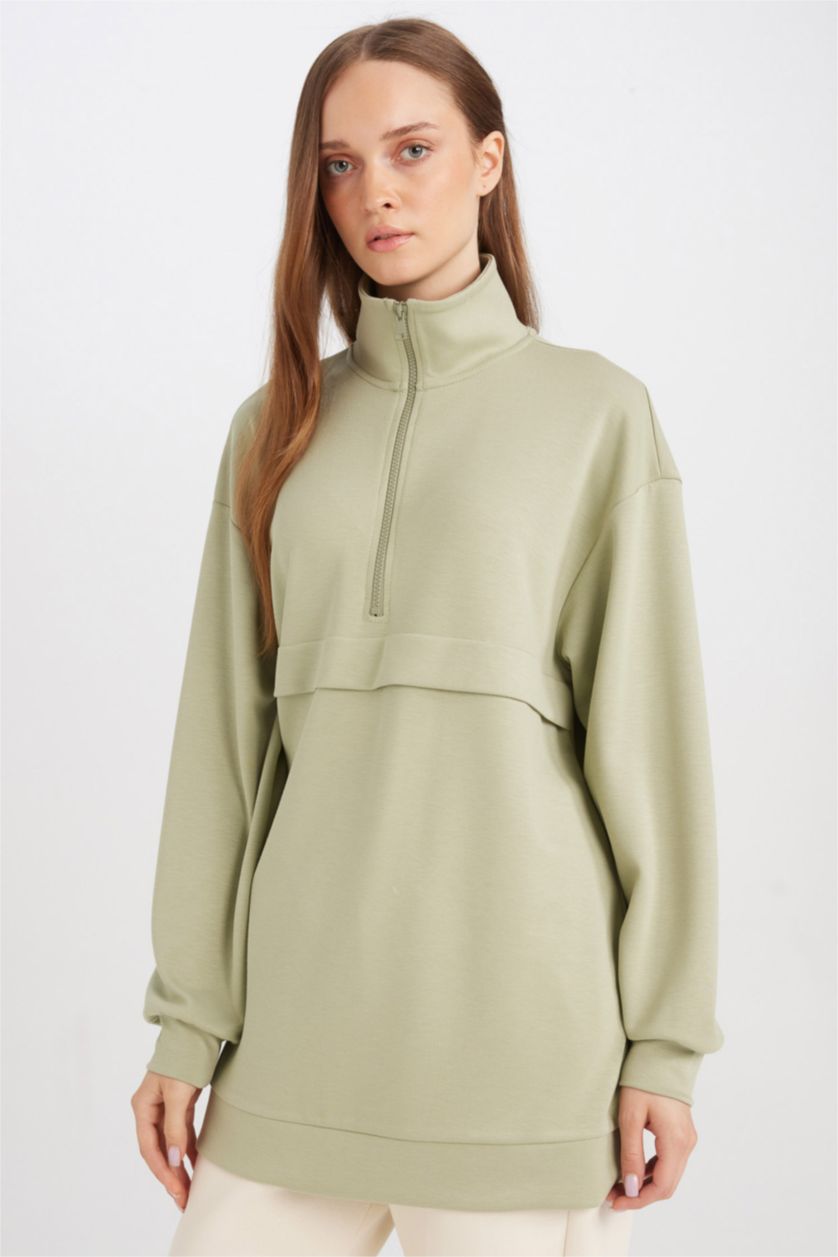 Kadın Yeşil Regular Fıt Uzun Kollu Tunik