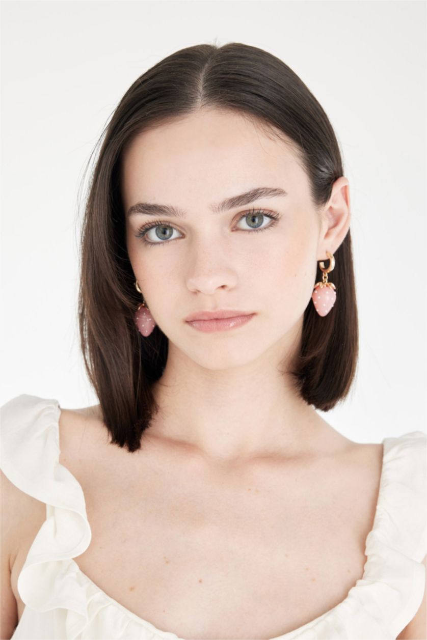 WOMAN Light Pink Woman Dangling Strawberry Themed Earring