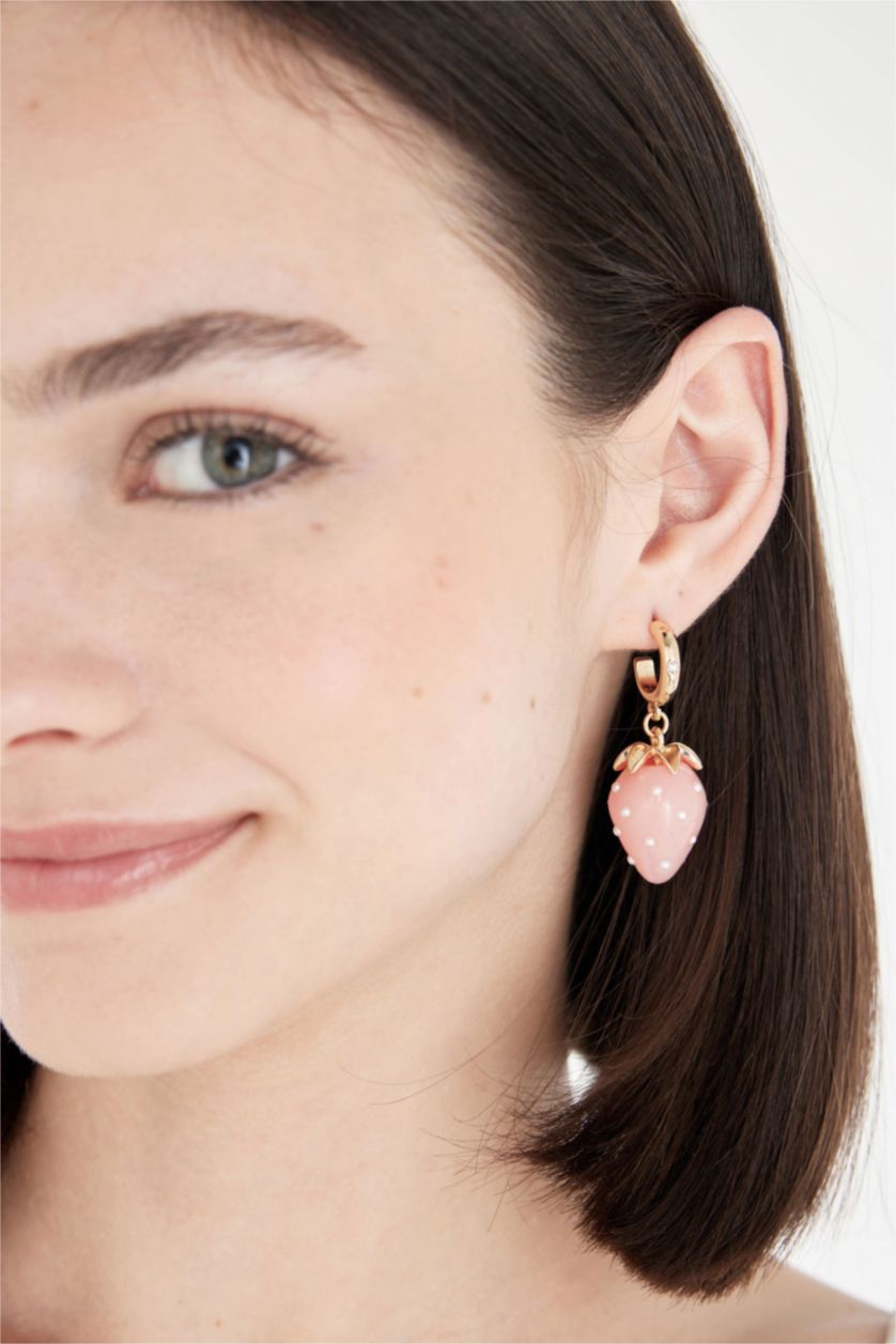 WOMAN Light Pink Woman Dangling Strawberry Themed Earring