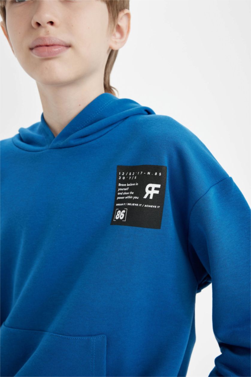 أولادي أزرق غامق سويت شيرت اولادي اوفر سايز تقيل بجيب