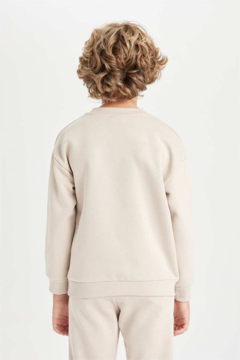 Erkek Çocuk - Genç Erkek Açık Taş Erkek Çocuk Oversize Geniş Kalıp Bisiklet Yaka Okul Sweatshirt