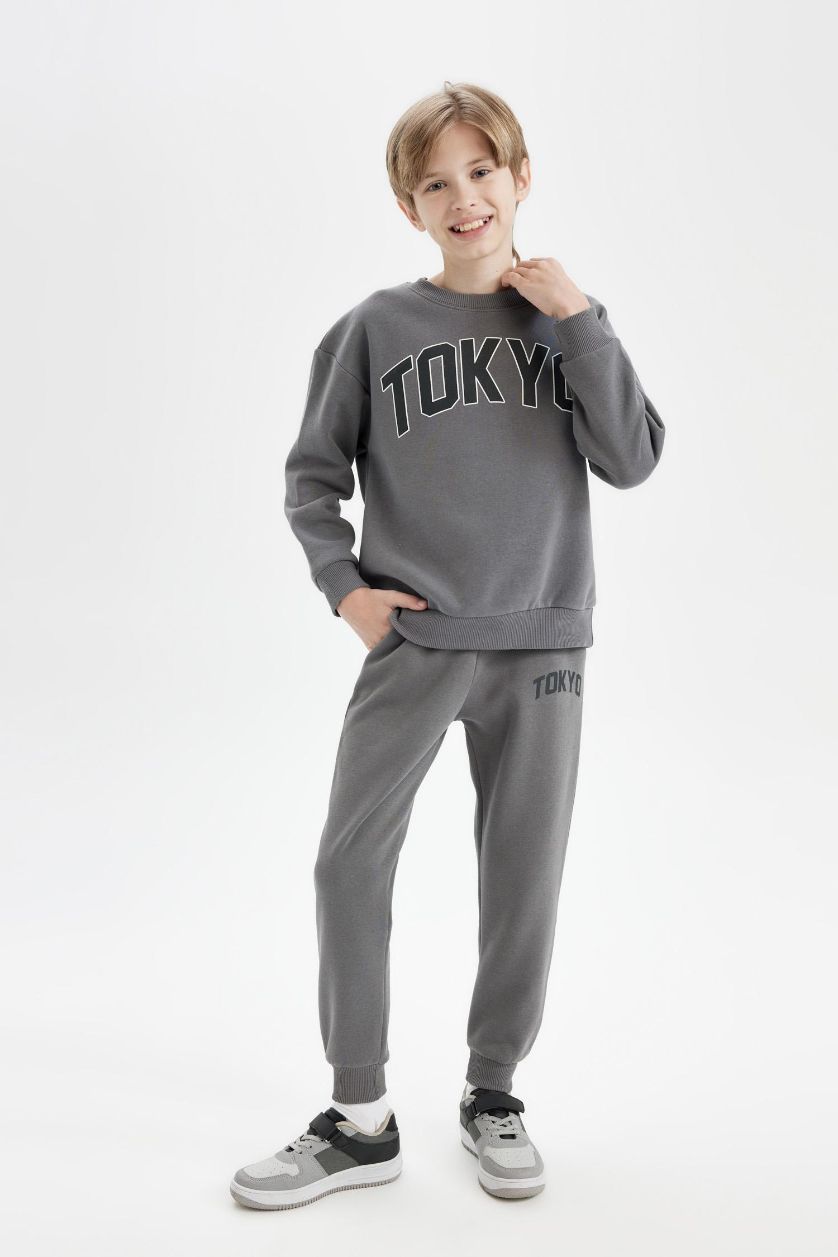 BOYS & TEENS Anthracite Boy Printed Elastic Waist Leg Pocket Jogger Sweatpants