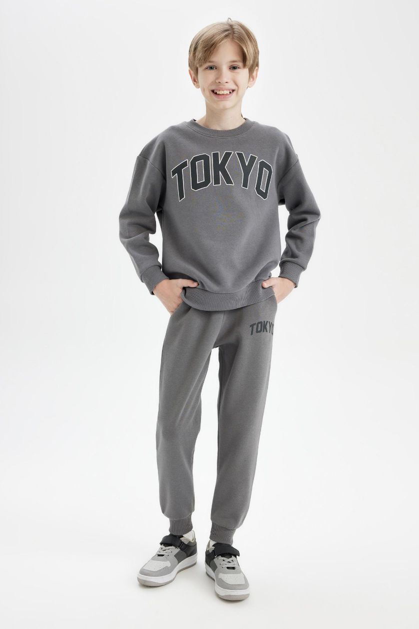 BOYS & TEENS Anthracite Boy Printed Elastic Waist Leg Pocket Jogger Sweatpants