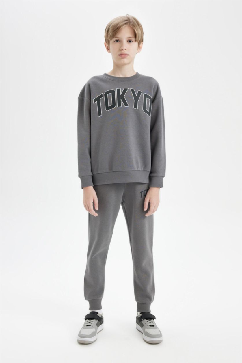 BOYS & TEENS Anthracite Boy Printed Elastic Waist Leg Pocket Jogger Sweatpants