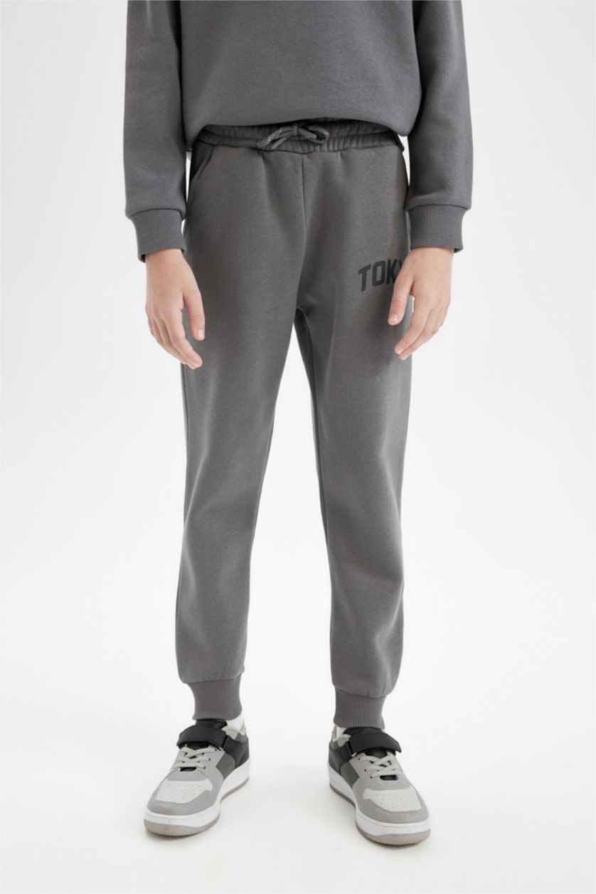 BOYS & TEENS Anthracite Boy Printed Elastic Waist Leg Pocket Jogger Sweatpants