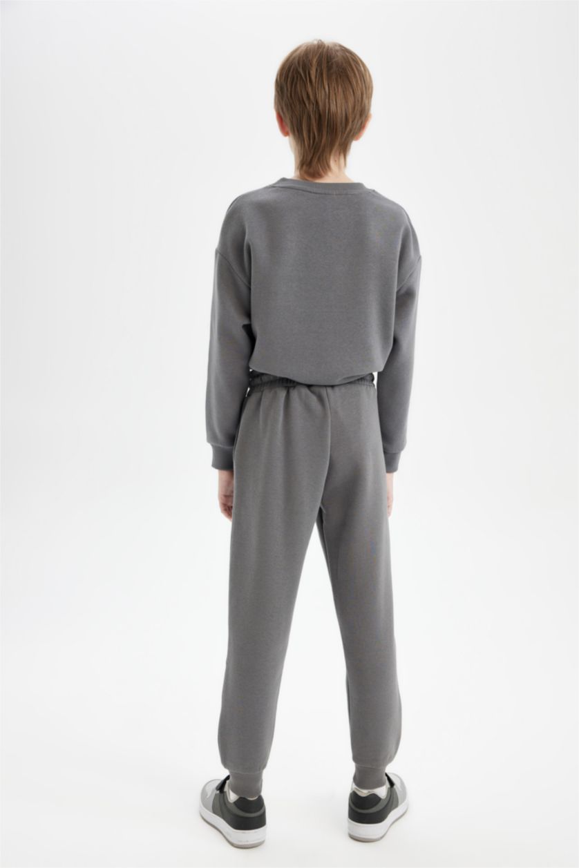 BOYS & TEENS Anthracite Boy Printed Elastic Waist Leg Pocket Jogger Sweatpants