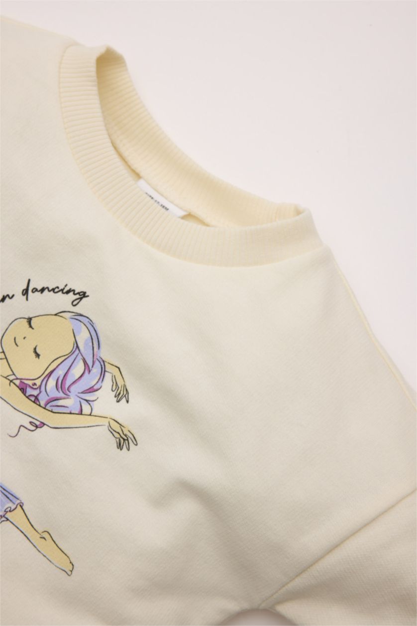 BABY GIRL Ecru Baby Girl Crew Neck Ballerina Printed Sweatshirt