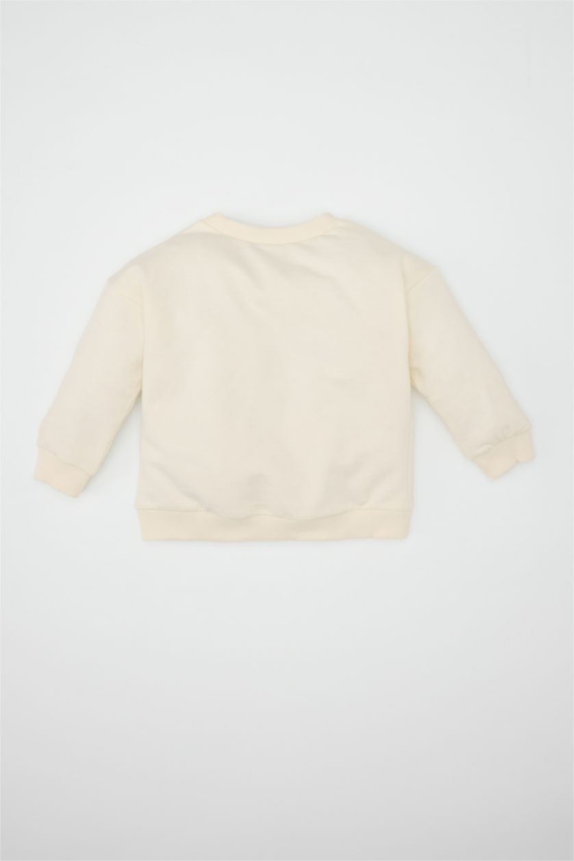 BABY GIRL Ecru Baby Girl Crew Neck Ballerina Printed Sweatshirt