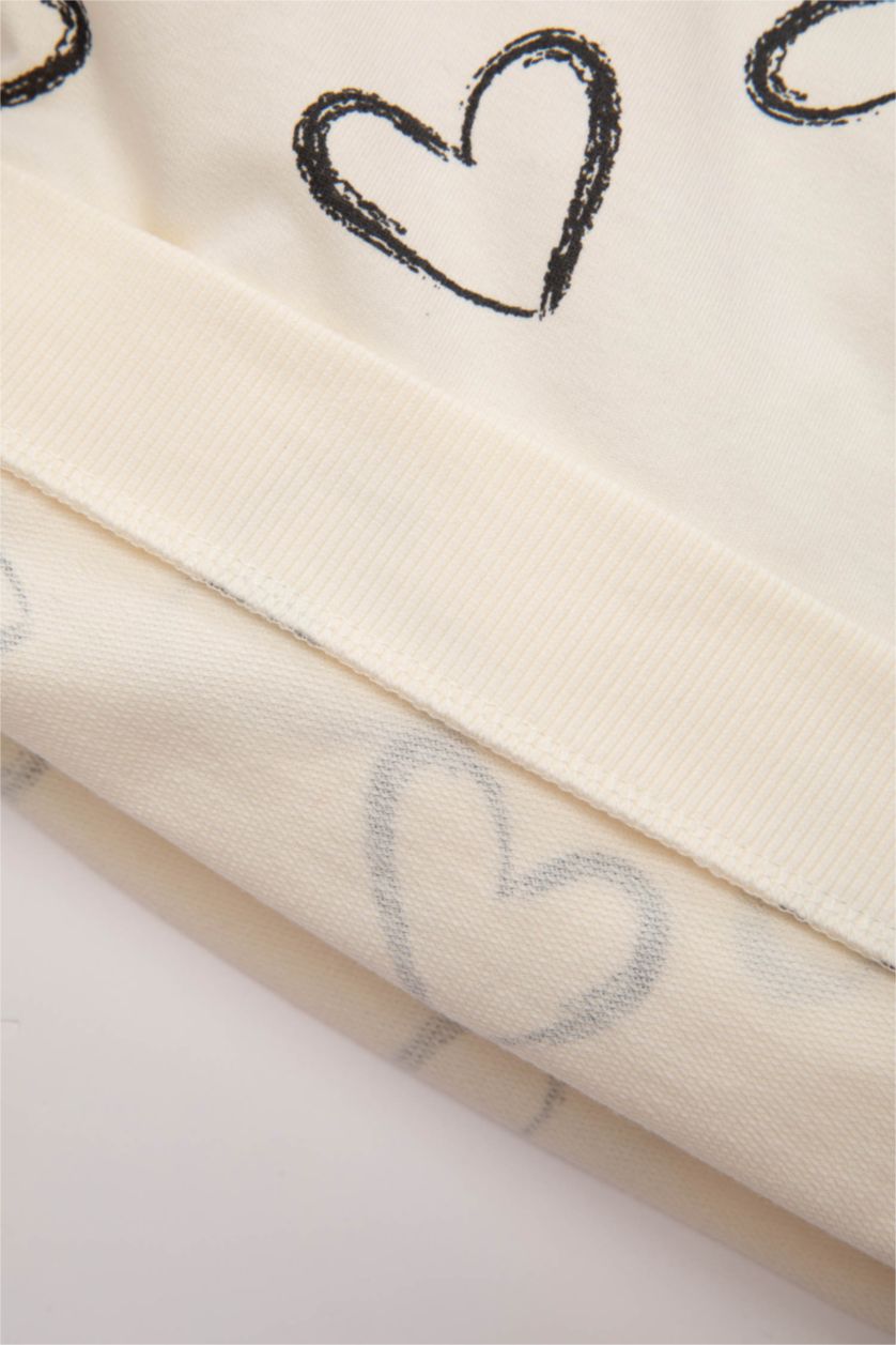 BABY GIRL Ecru Baby Girl Heart Patterned Sweatshirt Pants 2 Piece Set