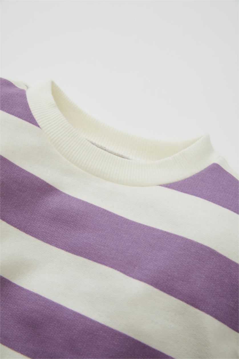 طفلة صغيرة اللون البرقوقي طقم بيبي بناتي سويت شيرت مخطط قصة عادية وليجن - قطعتين