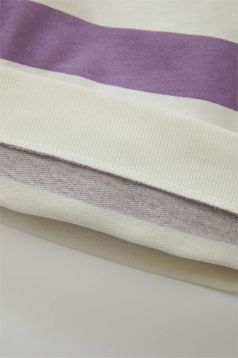 طفلة صغيرة اللون البرقوقي طقم بيبي بناتي سويت شيرت مخطط قصة عادية وليجن - قطعتين