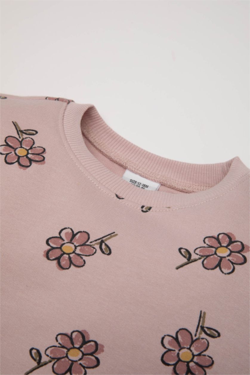 Kız Bebek Lila Kız Bebek 2'li Takım Çiçekli Sweatshirt İspanyol Paça Tayt