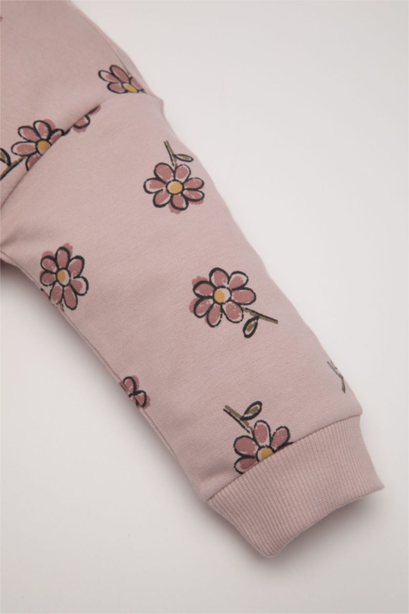 Kız Bebek Lila Kız Bebek 2'li Takım Çiçekli Sweatshirt İspanyol Paça Tayt