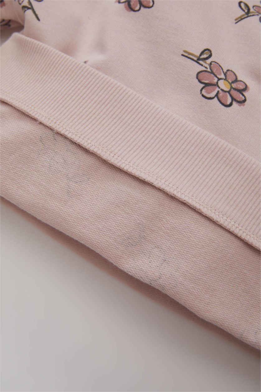 Kız Bebek Lila Kız Bebek 2'li Takım Çiçekli Sweatshirt İspanyol Paça Tayt