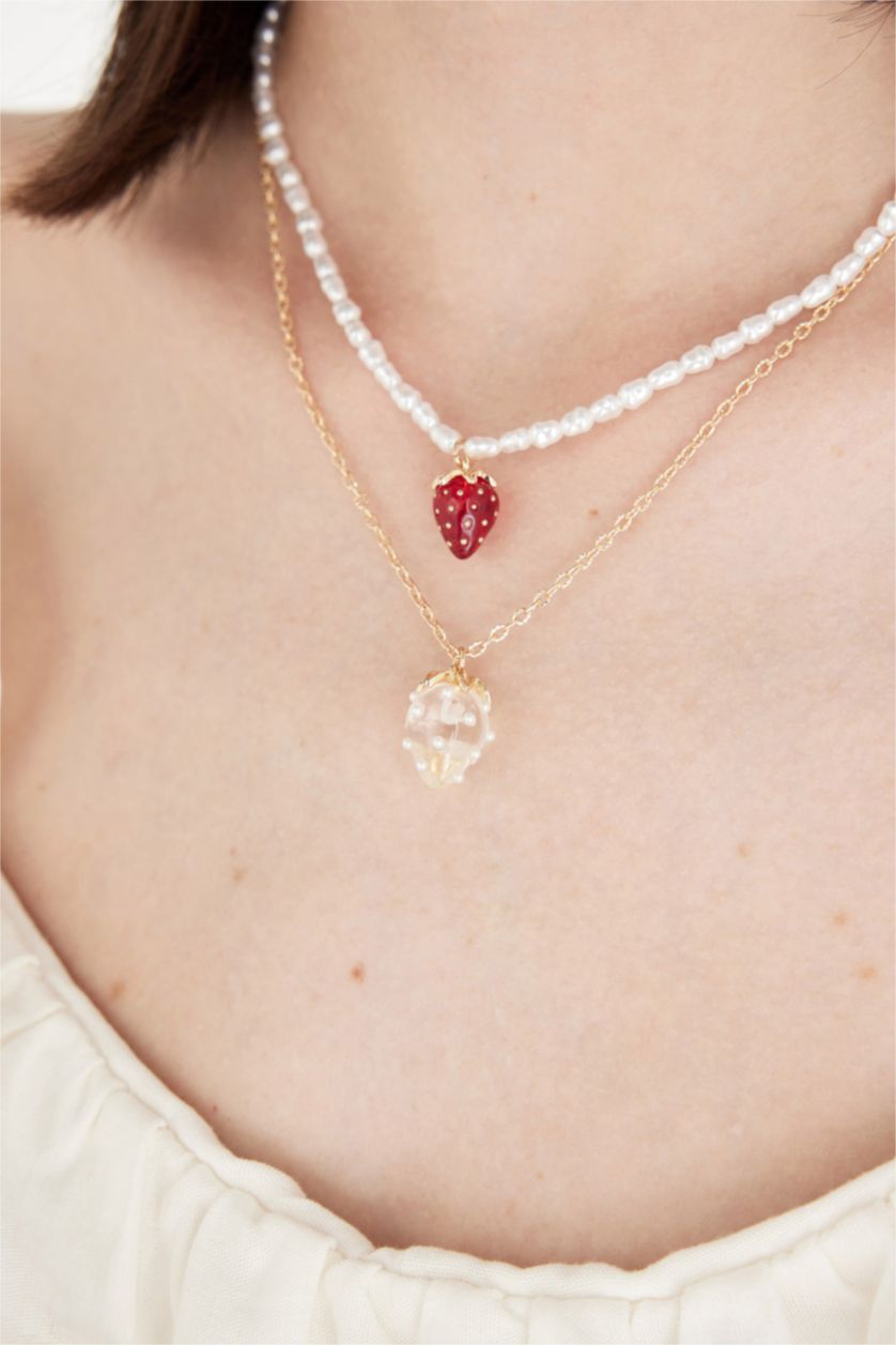 FEMME Karma Collier en 2 pièces doré avec détail de fraise pour femme - 2