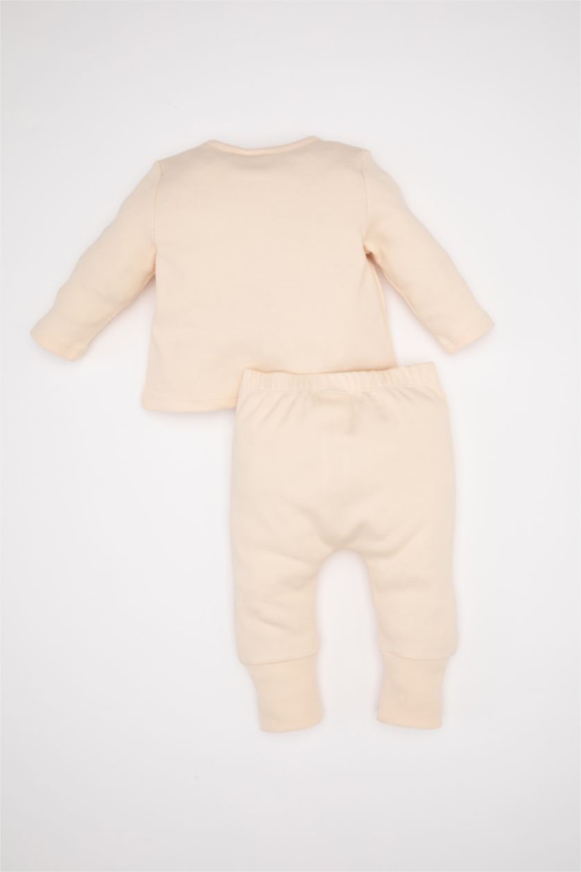 Kız Bebek Kum Kız Bebek 2'li Takım Nakışlı Çıtçıtlı Fitilli Kaşkorse Hırka Beli Lastikli Alt