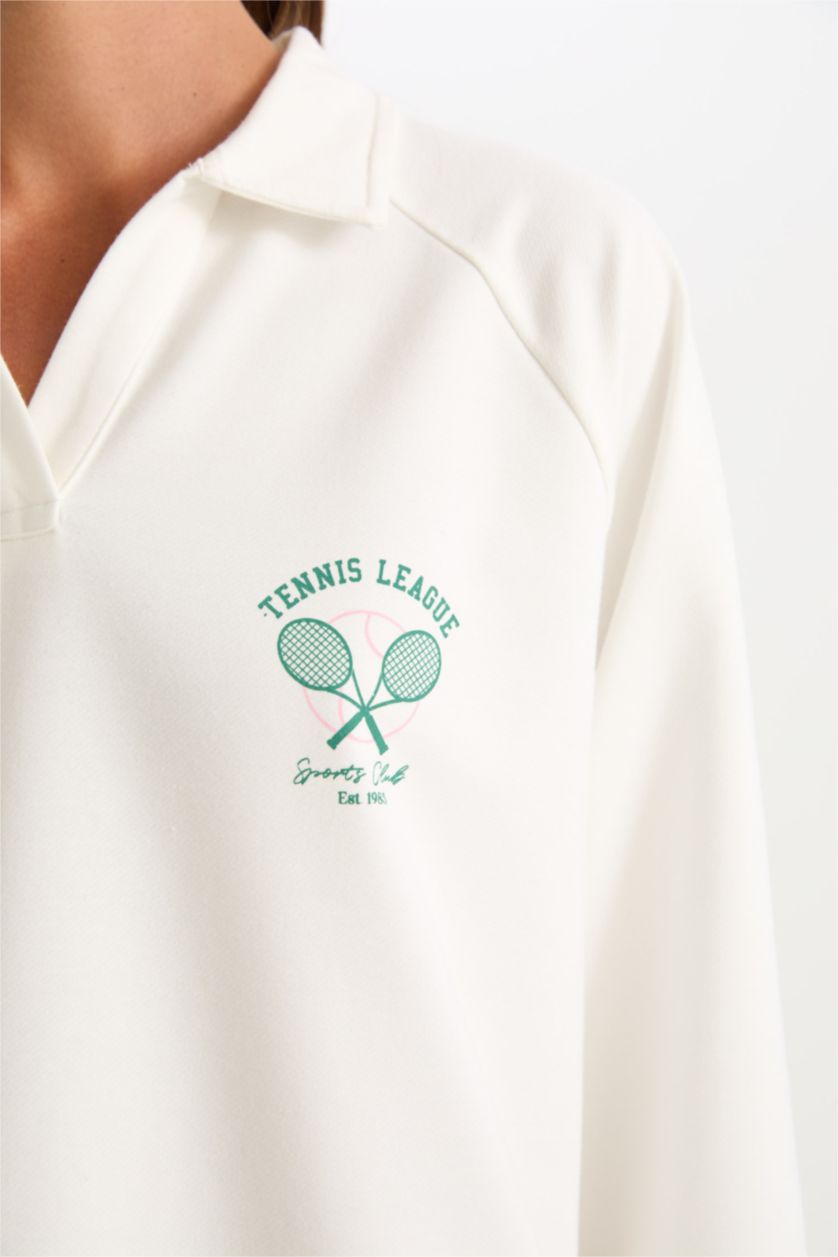 نساء بيج فاتح سويت شيرت رياضي واسع برقبة بولو