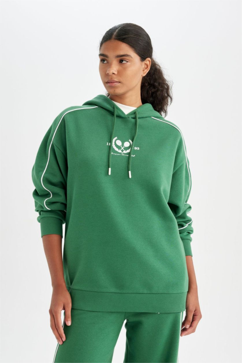 WOMAN Green DeFactoFit Oversize Hooded Sports Sweatshirt