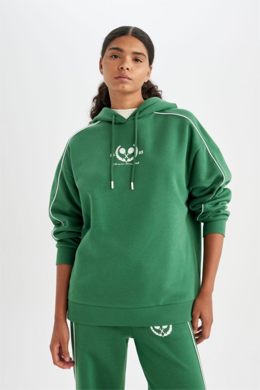 WOMAN Green DeFactoFit Oversize Hooded Sports Sweatshirt