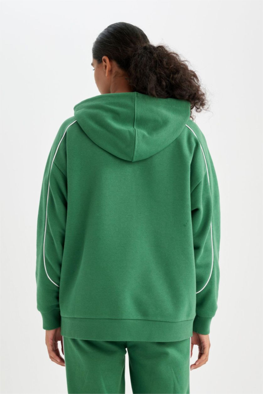 WOMAN Green DeFactoFit Oversize Hooded Sports Sweatshirt