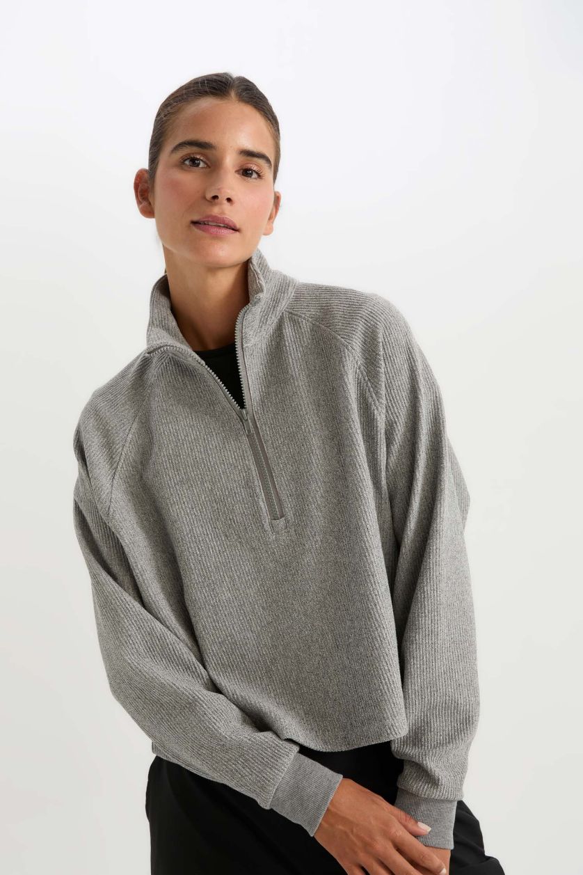 FEMME Gris Sweat-shirt de sport à col montant zippé de DeFactoFit