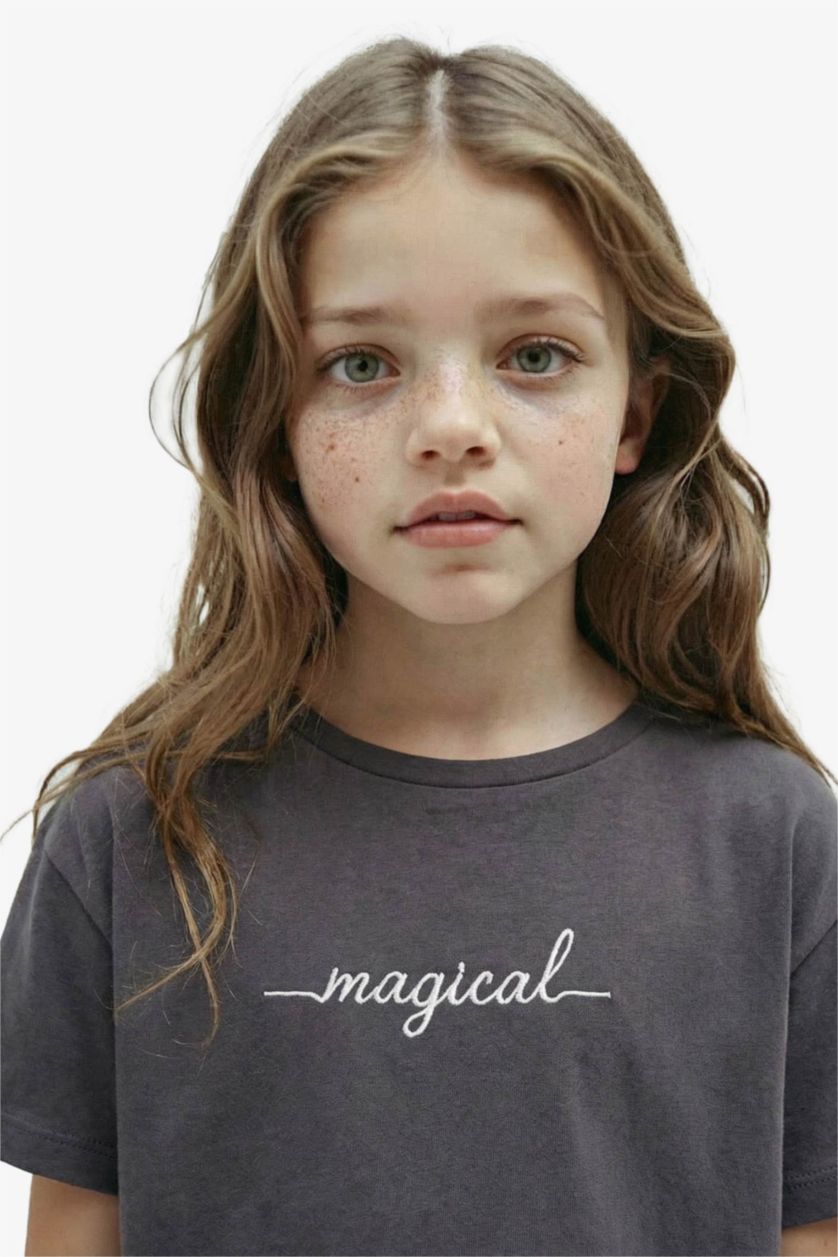 Girls & Teens Anthracite Girl Slogan Printed Side Printed Crop T-Shirt