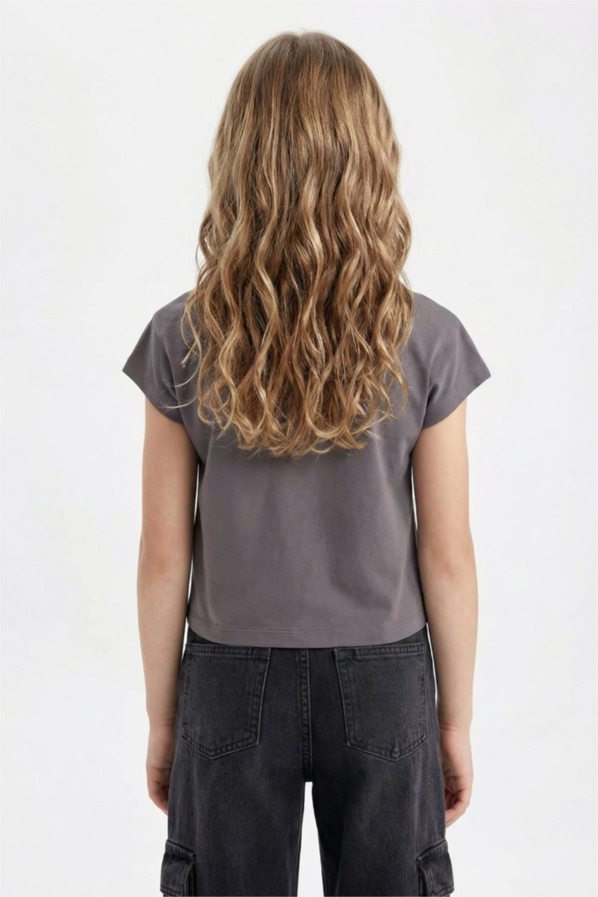 Girls & Teens Anthracite Girl Slogan Printed Side Printed Crop T-Shirt