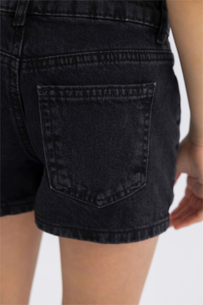 Kız Çocuk - Genç Kız Antrasit Mom Fit Jean Şort Kız Çocuk