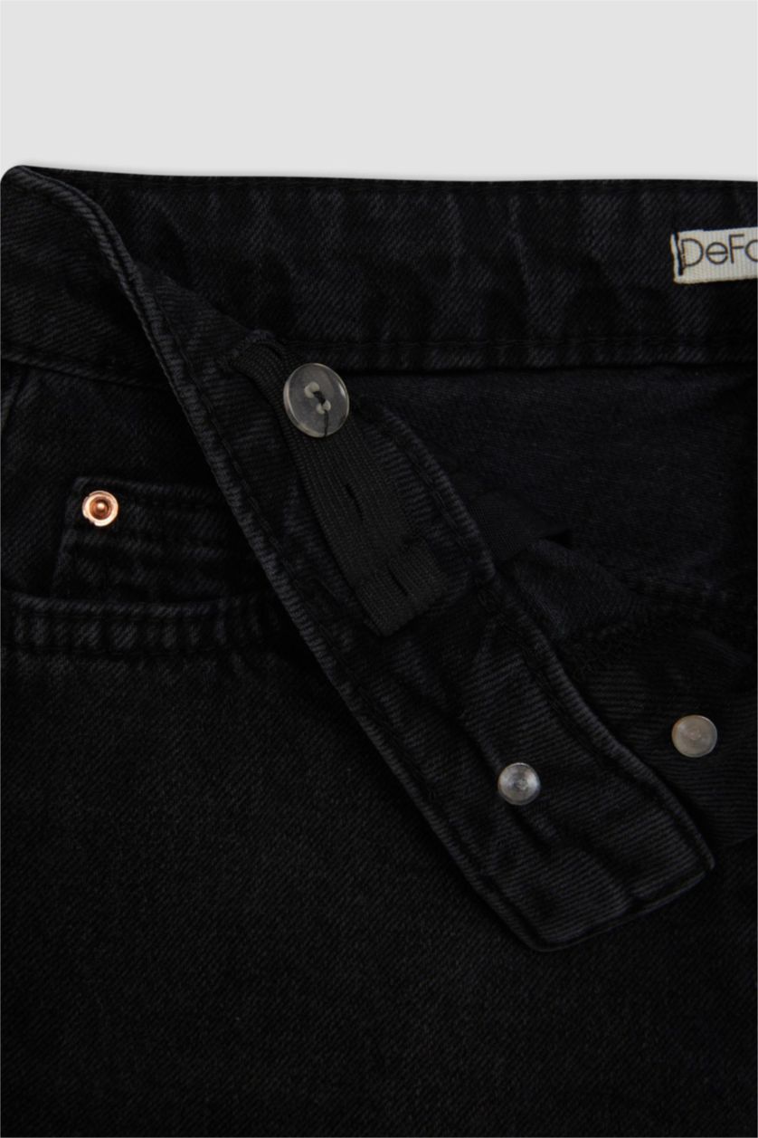 Kız Çocuk - Genç Kız Antrasit Mom Fit Jean Şort Kız Çocuk