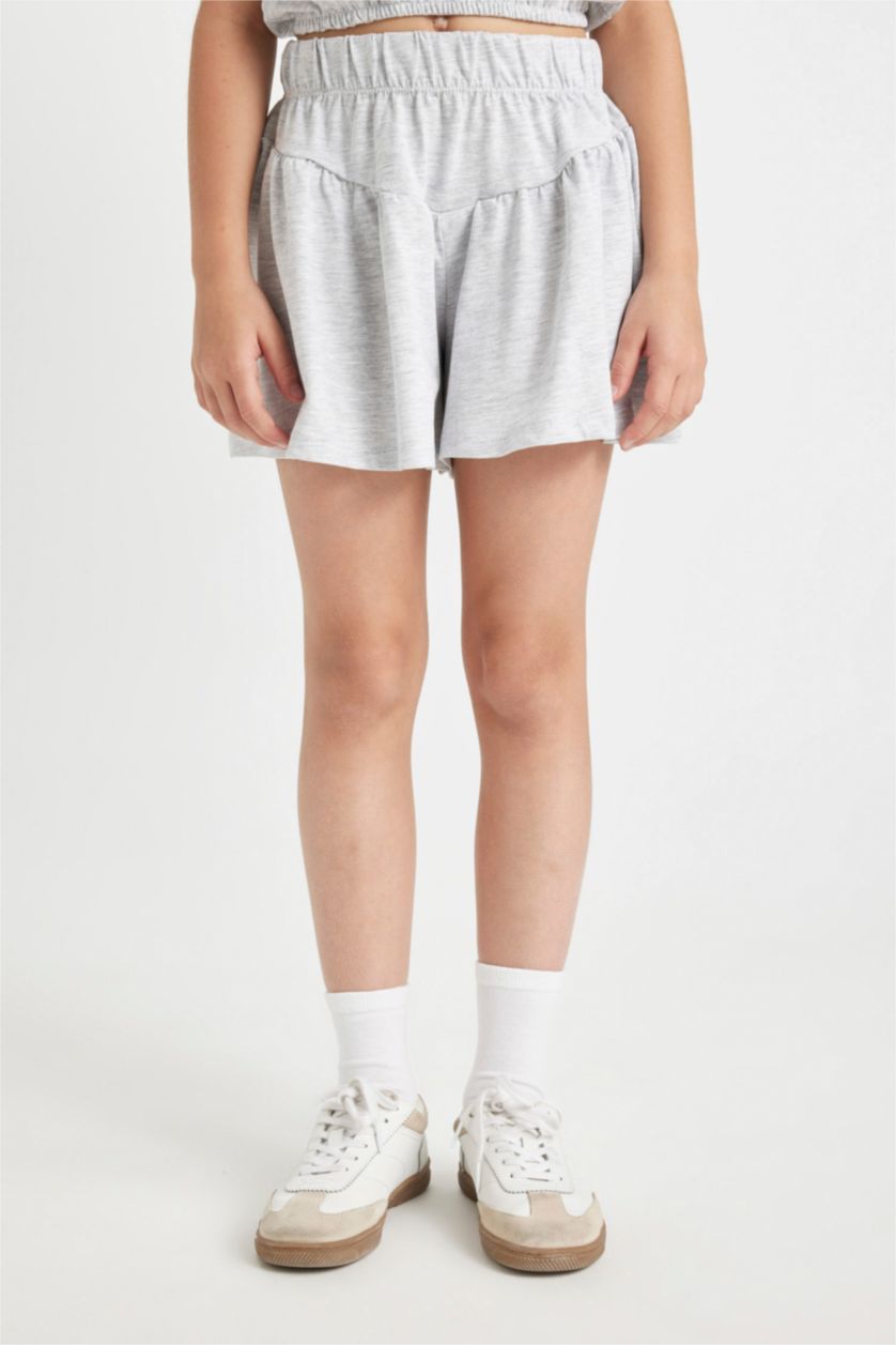 Girls & Teens Grey Melange Girl Printed Sleeveless T-Shirt Shorts 2 Piece Set