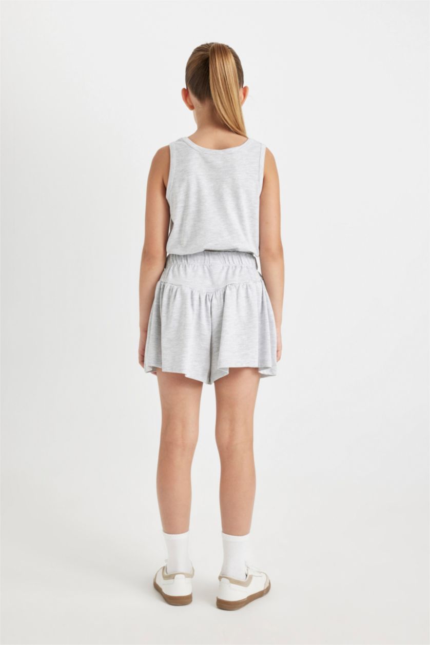 Girls & Teens Grey Melange Girl Printed Sleeveless T-Shirt Shorts 2 Piece Set