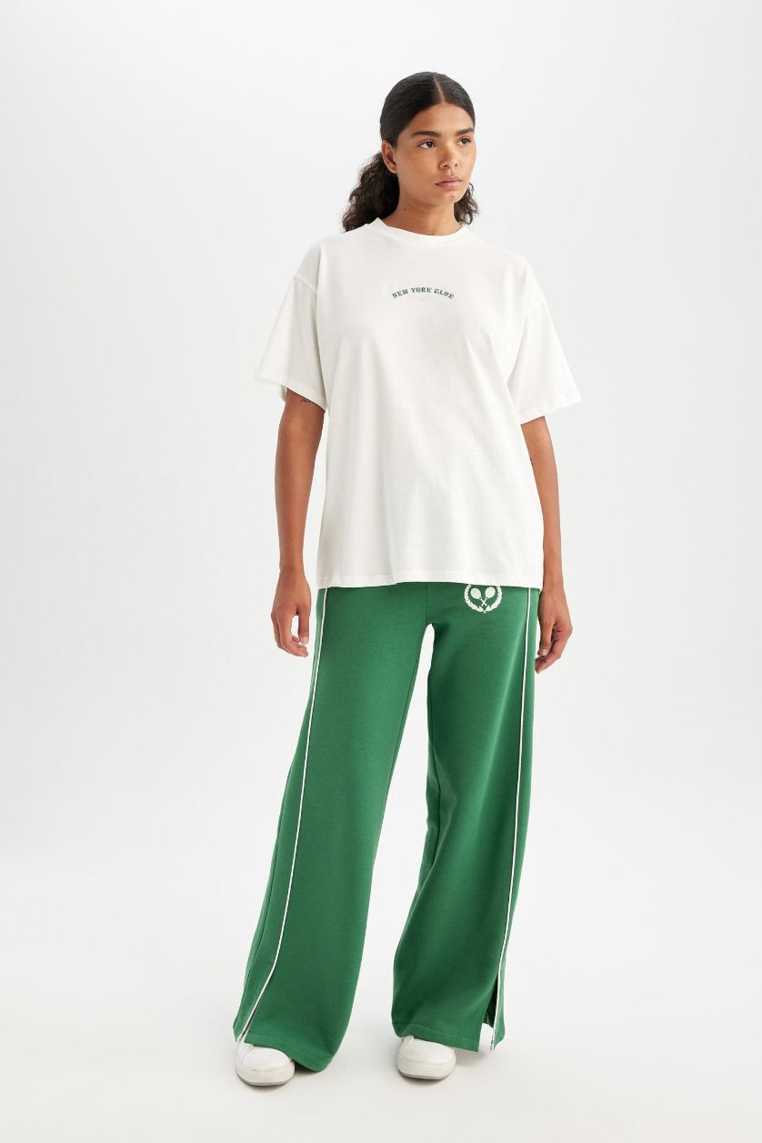 WOMAN Ecru Oversize Slogan Printed Sports T-Shirt