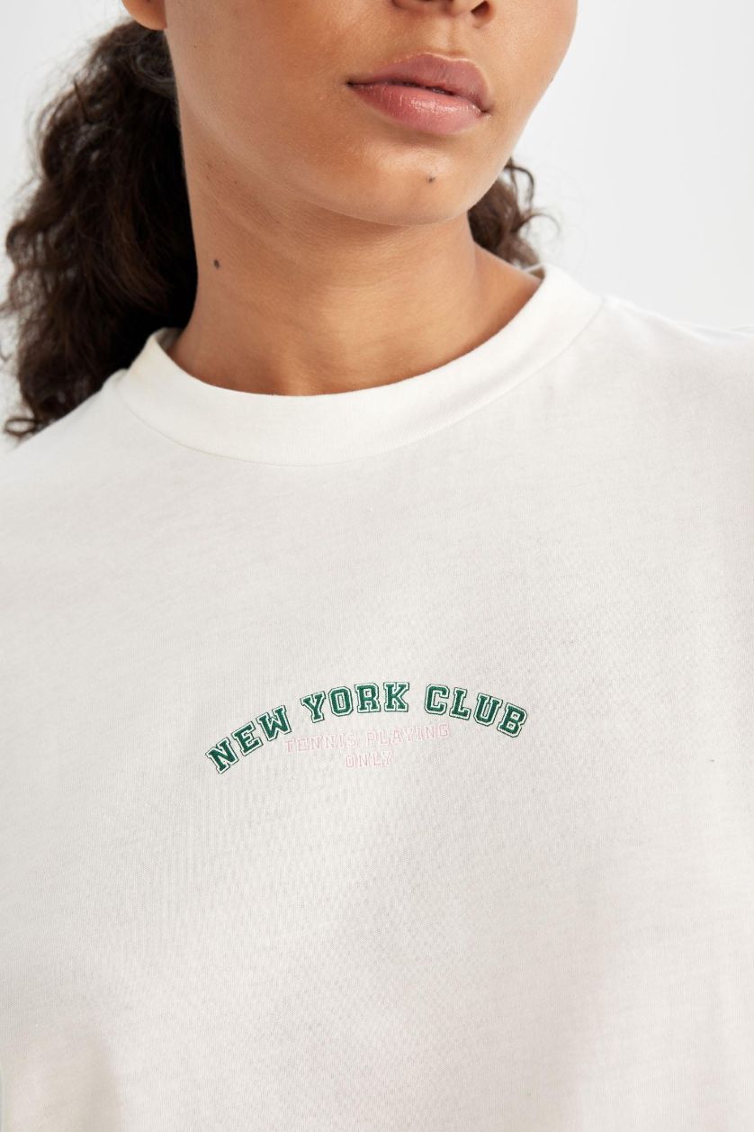 WOMAN Ecru Oversize Slogan Printed Sports T-Shirt