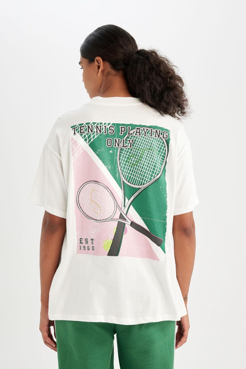 WOMAN Ecru Oversize Slogan Printed Sports T-Shirt