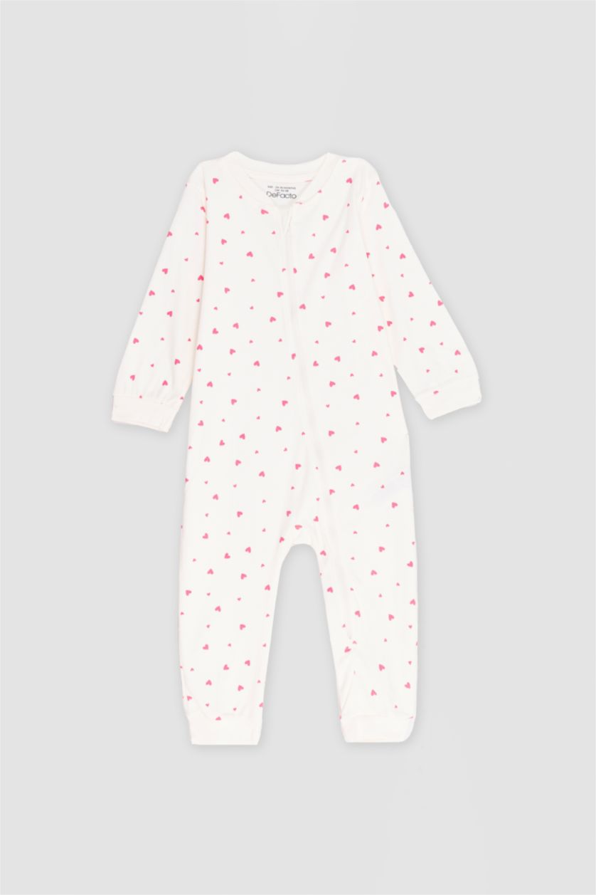 BABY GIRL Pink Baby Girl Newborn Heart Patterned 2 Piece Jumpsuit