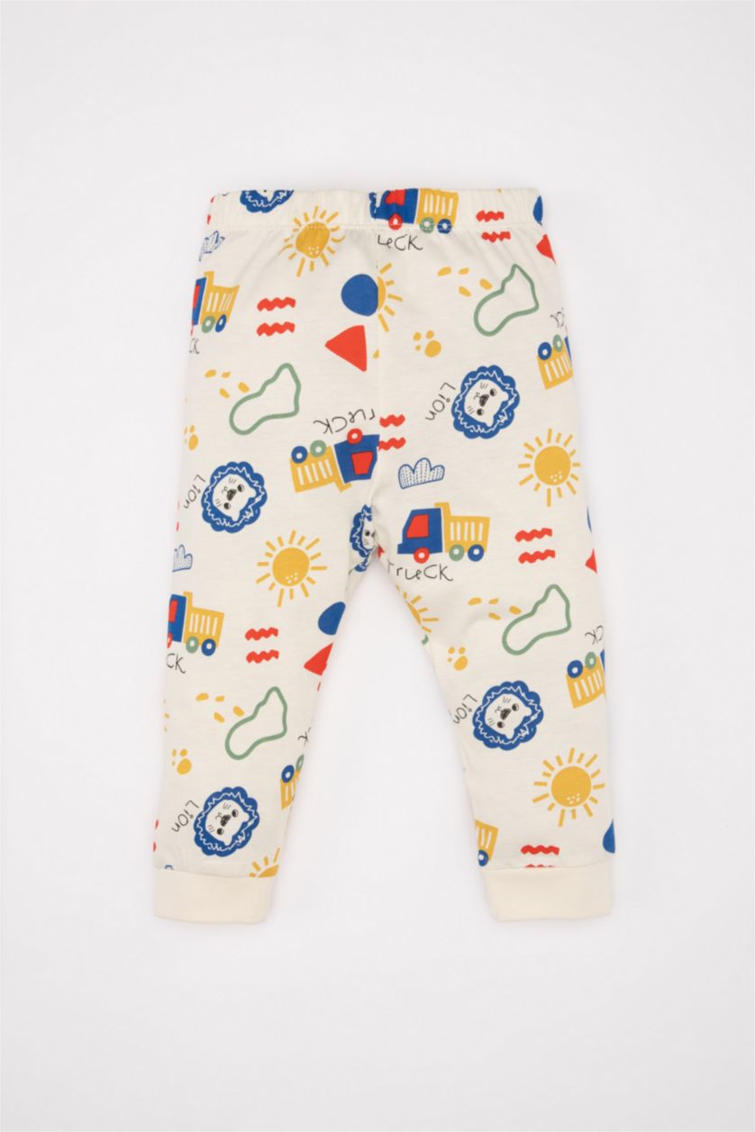 Erkek Bebek Ekru Erkek Bebek Pijama Takım Baskılı Penye Uzun Kollu Üst Beli Lastikli Uzun Alt