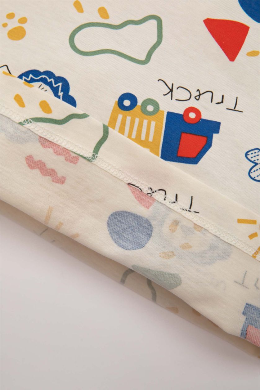 Erkek Bebek Ekru Erkek Bebek Pijama Takım Baskılı Penye Uzun Kollu Üst Beli Lastikli Uzun Alt