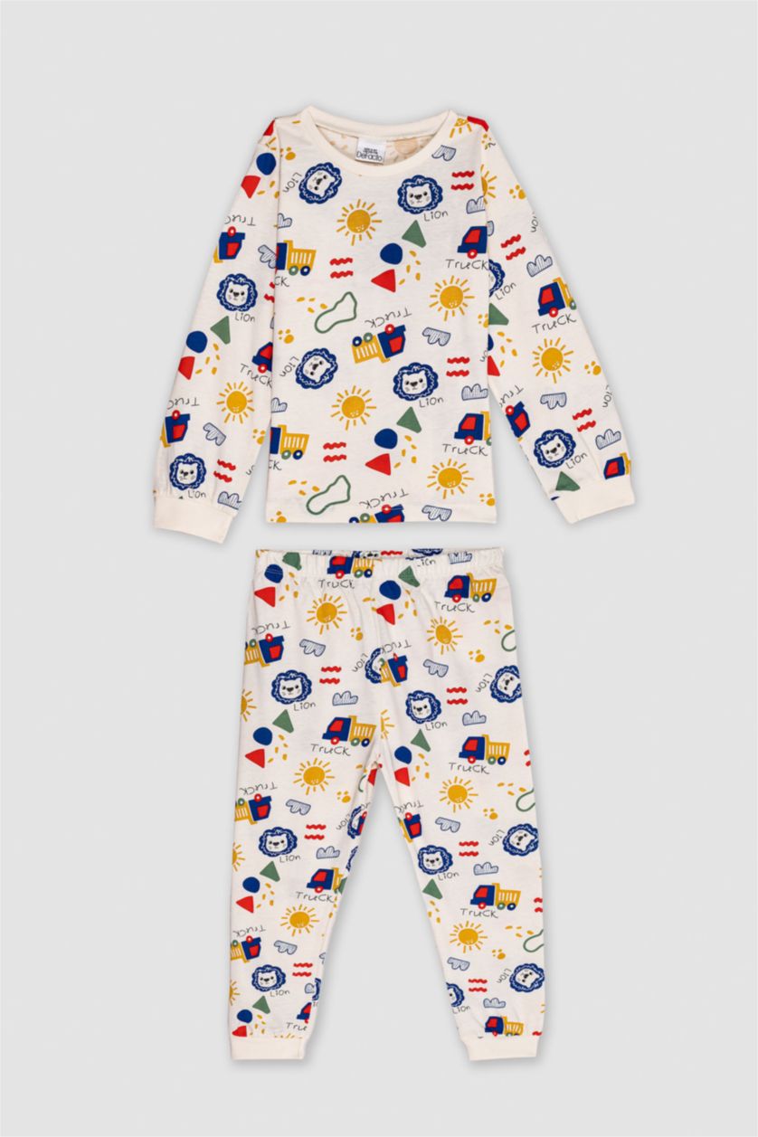 BABY BOY White Baby Boy Lion Printed Cotton 2 Piece Pajama Set