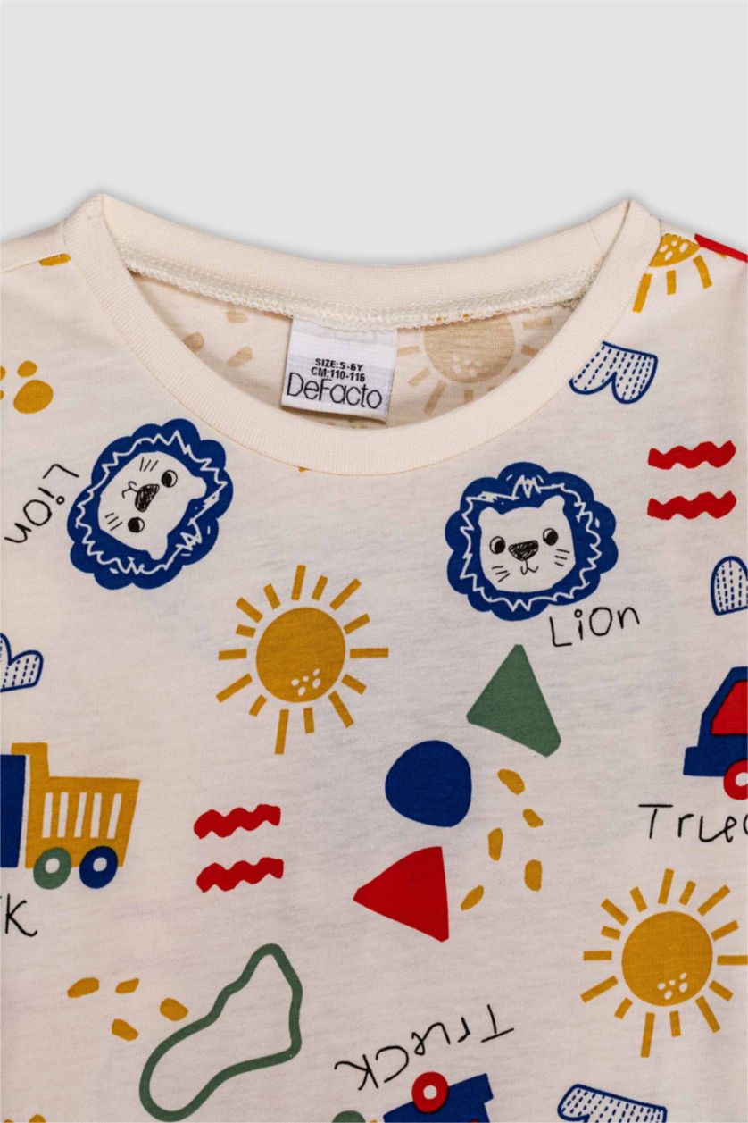 BABY BOY White Baby Boy Lion Printed Cotton 2 Piece Pajama Set